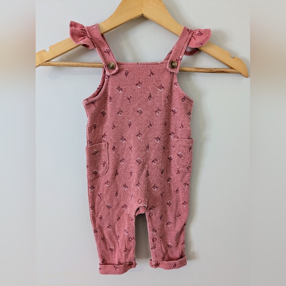 Nicole Miller Floral Corduroy Jumpsuit Romper Size 9M Ruffle Pink Cottagecore